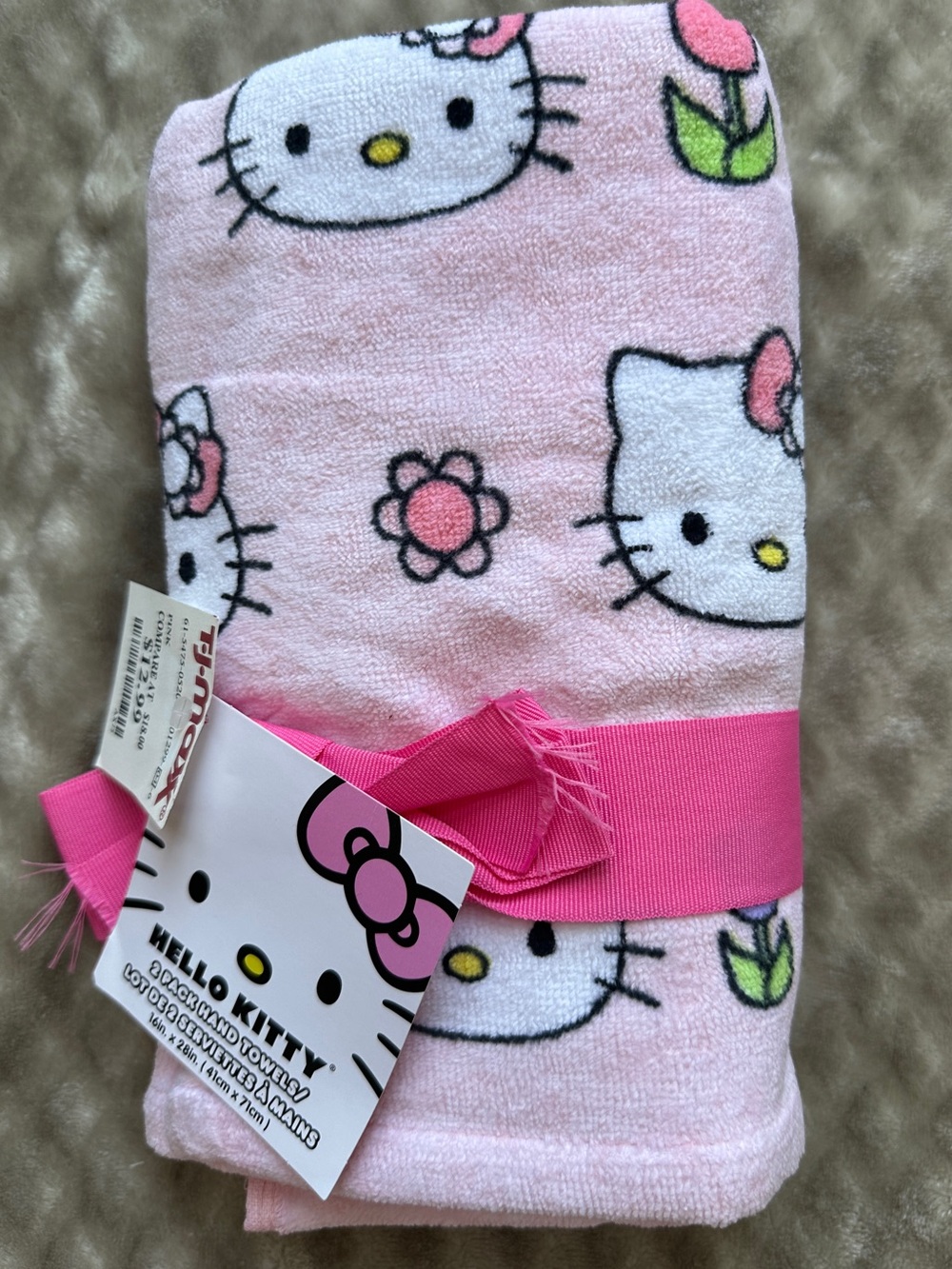 Hello Kitty Pink Flower Hand Towels